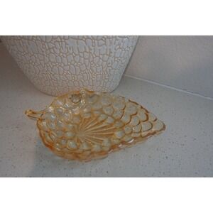 Vintage Amber‎ Glass Leaf Shaped Candy Nut Trinket Dish Bowl